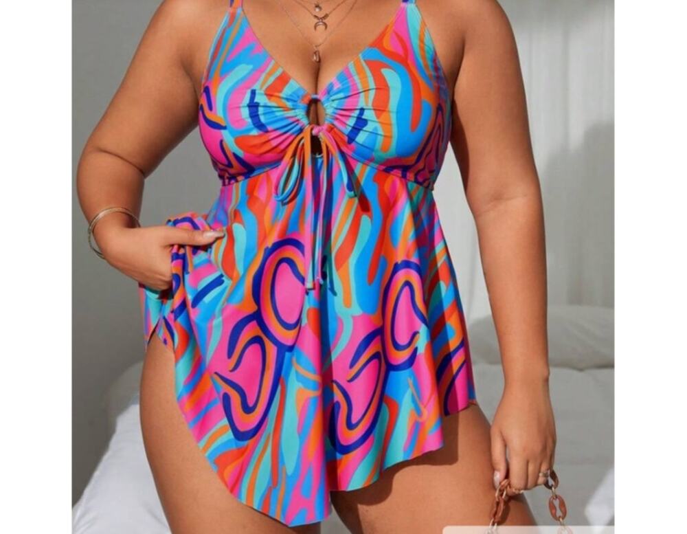 Swim Lushoire Summer Beach Bright Printed Swim Tankini Top Women's Plus Size 4X - Picture 1 of 11